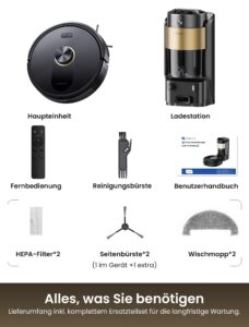 Proscenic Q20Plus Saugroboter mit Wischfunktion, 10.000 Pa, 200 Min. Laufzeit und beutelloser Entleerungsstation – Bild 11