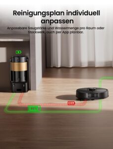 Proscenic Q20Plus Saugroboter mit Wischfunktion, 10.000 Pa, 200 Min. Laufzeit und beutelloser Entleerungsstation – Bild 10