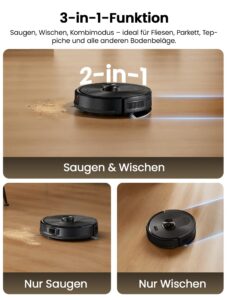 Proscenic Q20Plus Saugroboter mit Wischfunktion, 10.000 Pa, 200 Min. Laufzeit und beutelloser Entleerungsstation – Bild 6