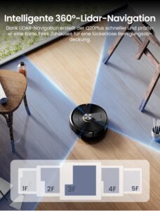 Proscenic Q20Plus Saugroboter mit Wischfunktion, 10.000 Pa, 200 Min. Laufzeit und beutelloser Entleerungsstation – Bild 5