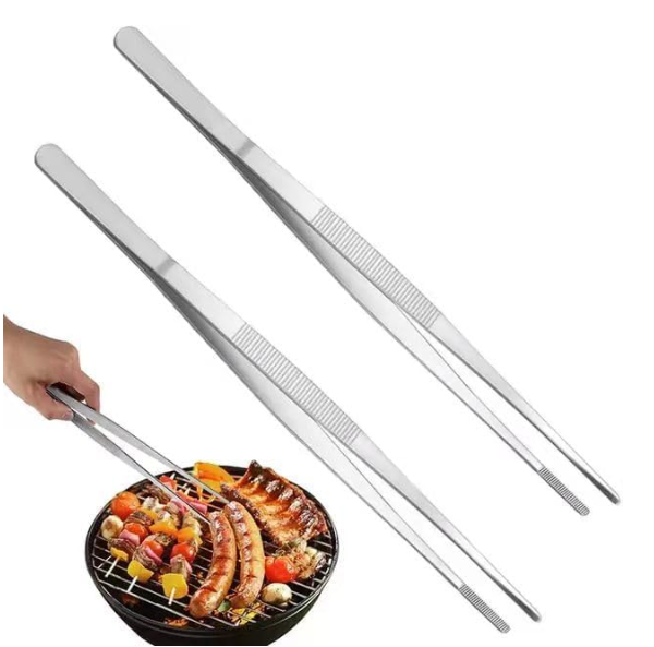 2 Pcs Stainless Steel Kitchen Tongs for Cooking, Thick Food Tongs, Manual Grip for Cakes, BBQ Steak, Hotel Kitchen Tool